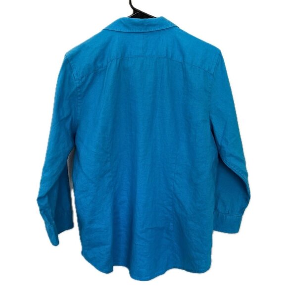 Chaps Women’s 100% Linen Teal Button-Front Shirt – Size L - Picture 2 of 3